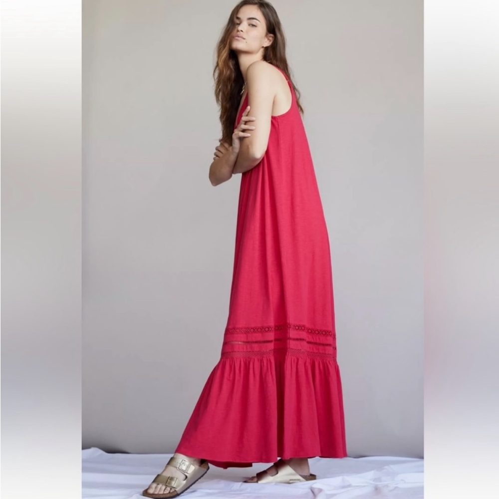 Anthropologie Saturday Sunday Trudie Lace Maxi Cotton Dress Red Size Medium